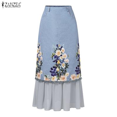 Dámské ležérní patchwork květinové sukně s elastickým pasem vzadu