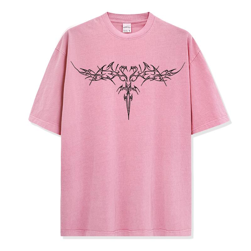 Loose Fit Washed Pure Cotton T-Shirt with Chest Tattoo Print