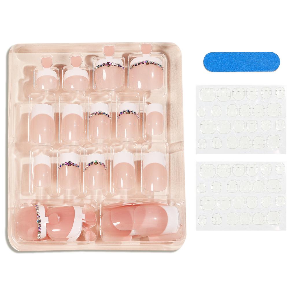Nail Art Wearing Pink White Hands and Foots Manicure Finished Patch Fake Nail Set Wearing Nail for Daily Use