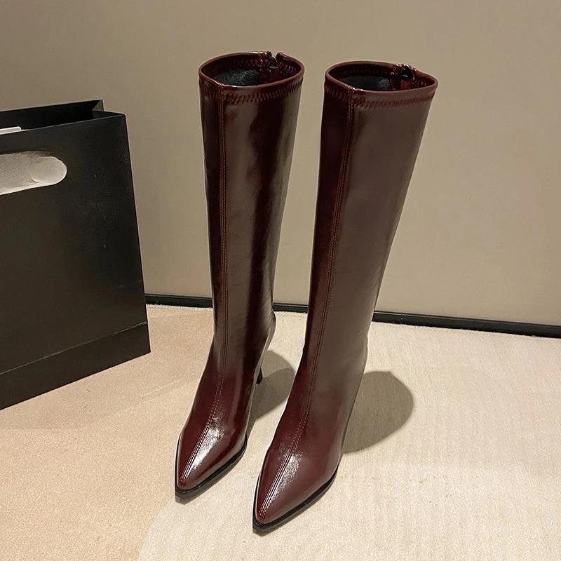 Fashion 2025 Pointed Toe High Knight New Long-leg Boots Skinny European and American Long-leg Boots