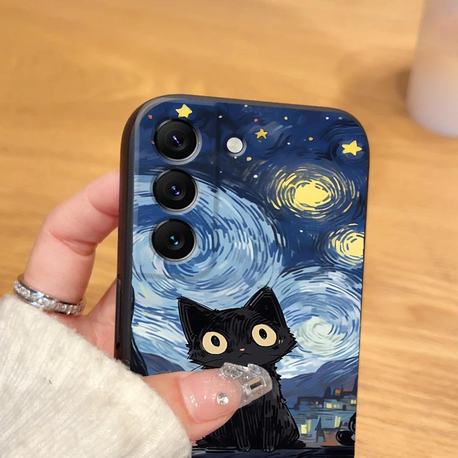 Case for Samsung Galaxy S25 Edge S23 Ultra S21 FE S20 S24 Plus Black Soft Phone Cover Oil Painting Art