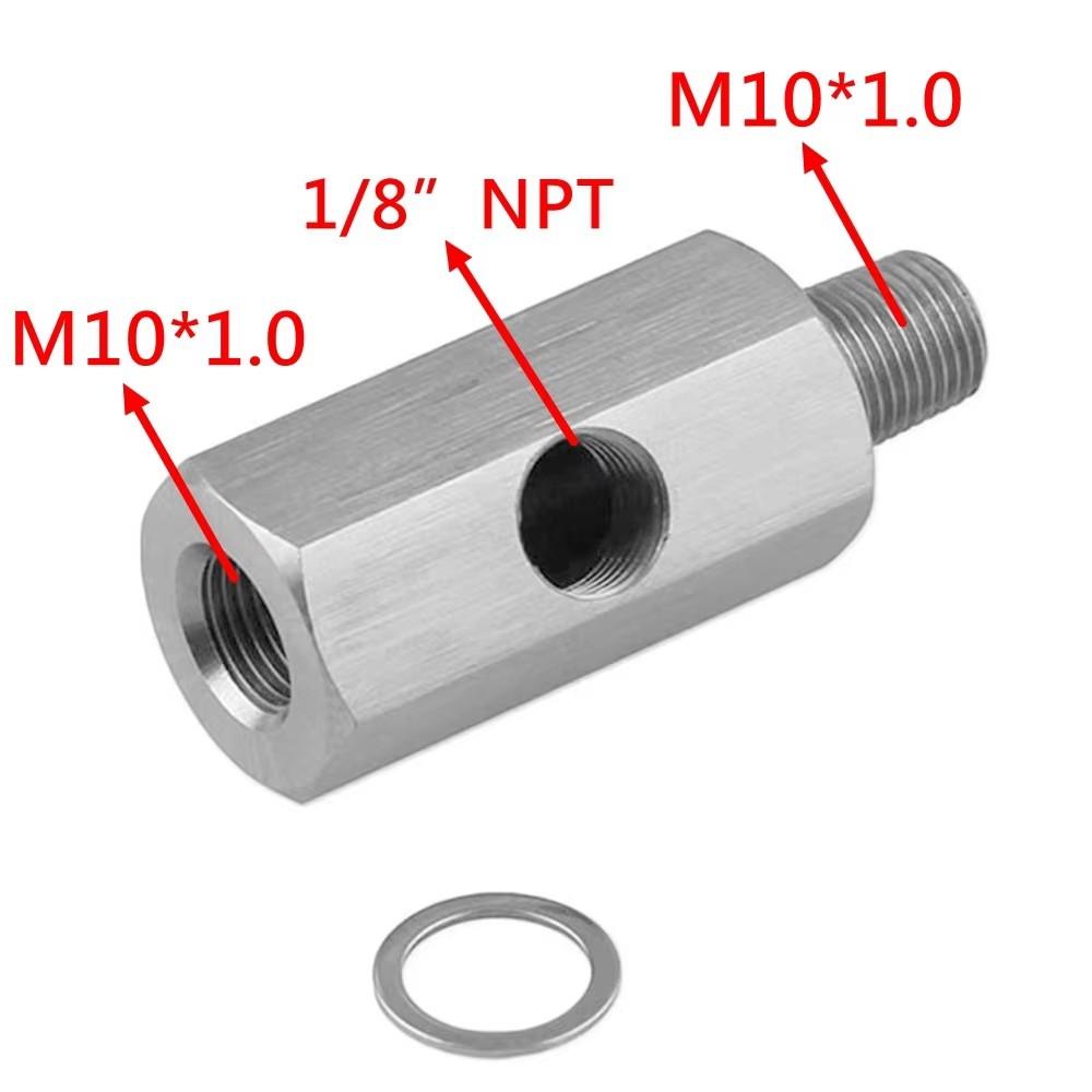 1/8'' BSPT & 1/8'' NPT & M10 Aluminum Oil Pressure Sensor Connector Joint To NPT Tee Adapter Turbo Accessories Adapter Silver