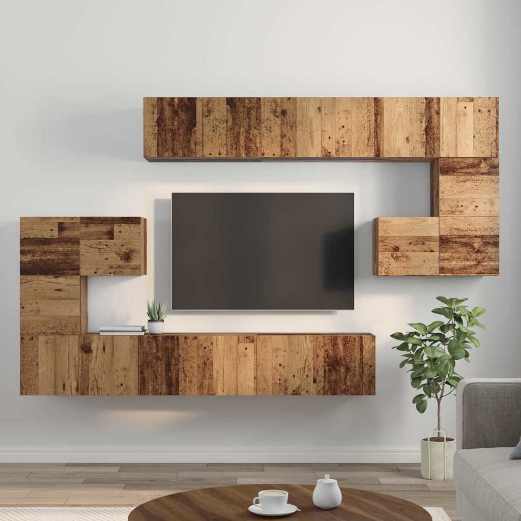 Wall Mounted TV Cabinet Set 10 pcs Reclaimed Wood Effect Particleboard