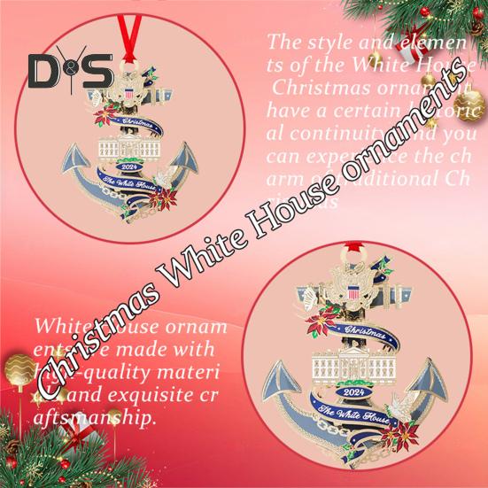 2024 White House Pendant 2D Acrylic Christmas Hanging Ornament National Symbol Patriotic Ornament for Holiday Tree Decoration Gift