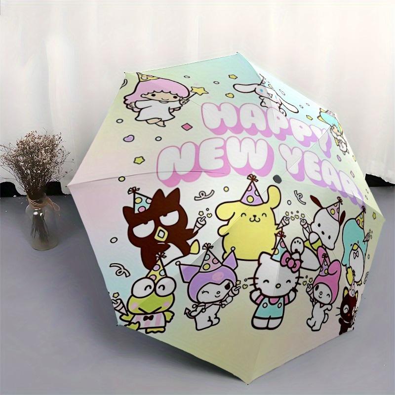 1pc Happy New Year Hello Kitty and Friends Automatic 3-Fold Umbrella Design, Cute Cartoon Pattern, Portable Outdoor Umbrella, Perfect, Holiday Gift fo