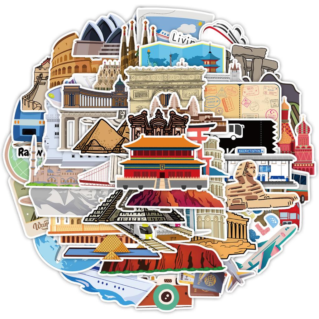 50 Famous Landmarks Travel Series Graffiti Stickers Water Cup Suitcase Waterproof Decorative Stickers Creative Stickers