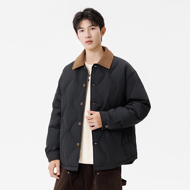 Winter-Daunenjacke für Herren 2025 mit Farbblock-Design und Reverskragen – Schlicht, locker, warm, im Landhausstil für Paare
