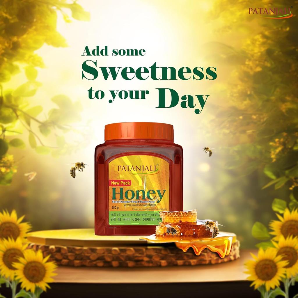 Patanjali Honey Pure Natural Shahed 250g Pack Of 1 | Premium Sweetener For Cooking & Skin Care