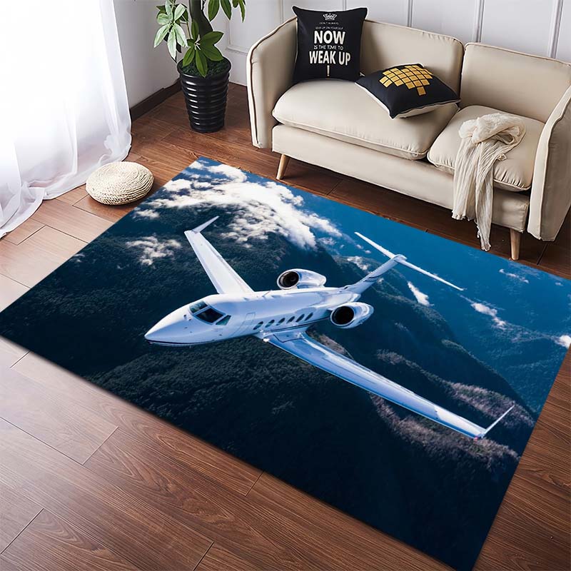 Private Jet Above Clouds Area Rug, Non-Slip Floor Mat for Living Room