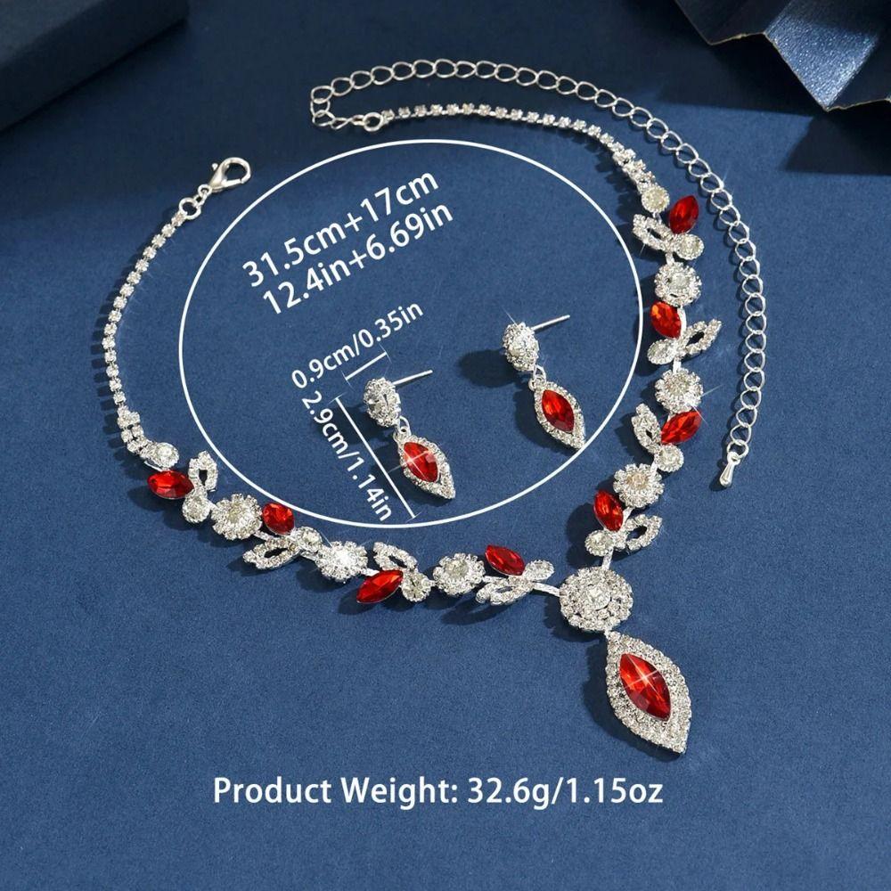 Rhombus Necklace Earrings Three-piece Set Fringed Luxury Rhinestone Jewelry Wedding