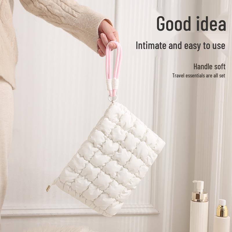 2024 Cloud Fresh Solid Color Pleated Makeup Bag: Versatile, Portable Clutch for Women