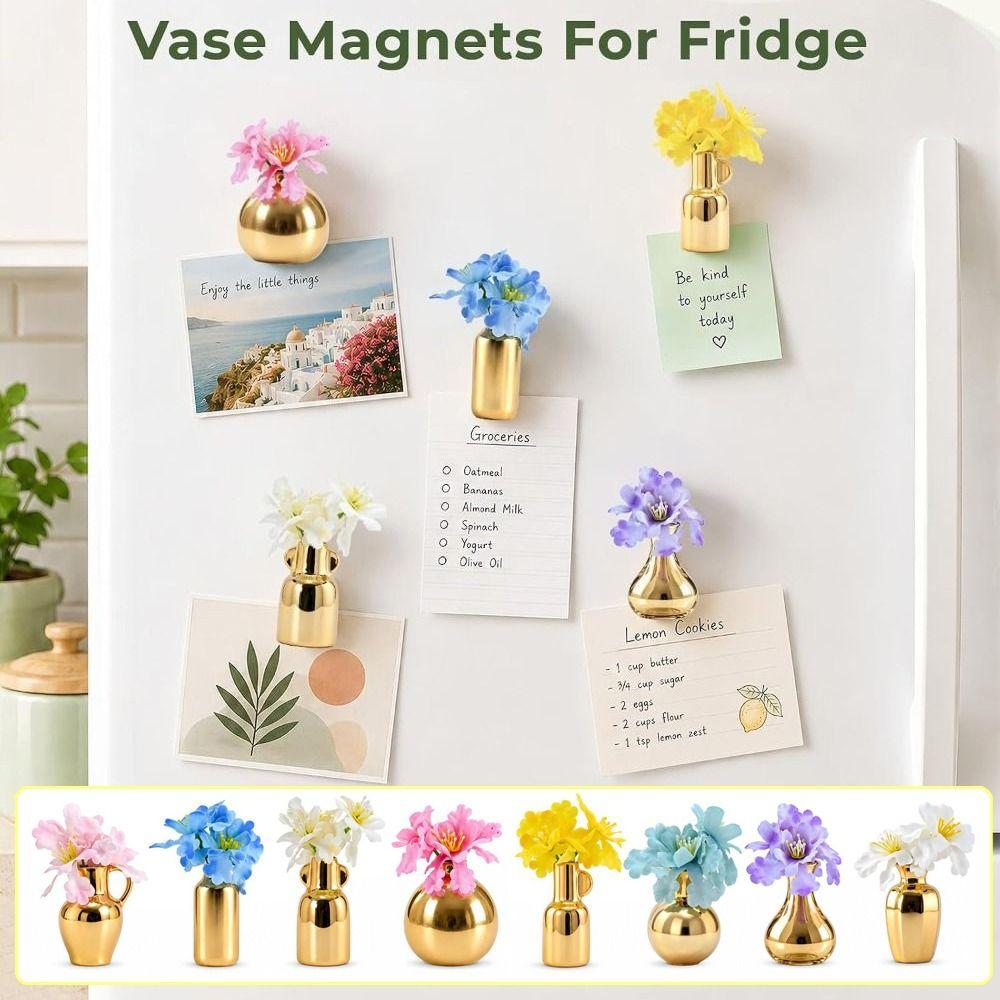 8Pcs 3D Mini Ceramic Vase Magnets Creative Refrigerator Magnets Vase Living Room