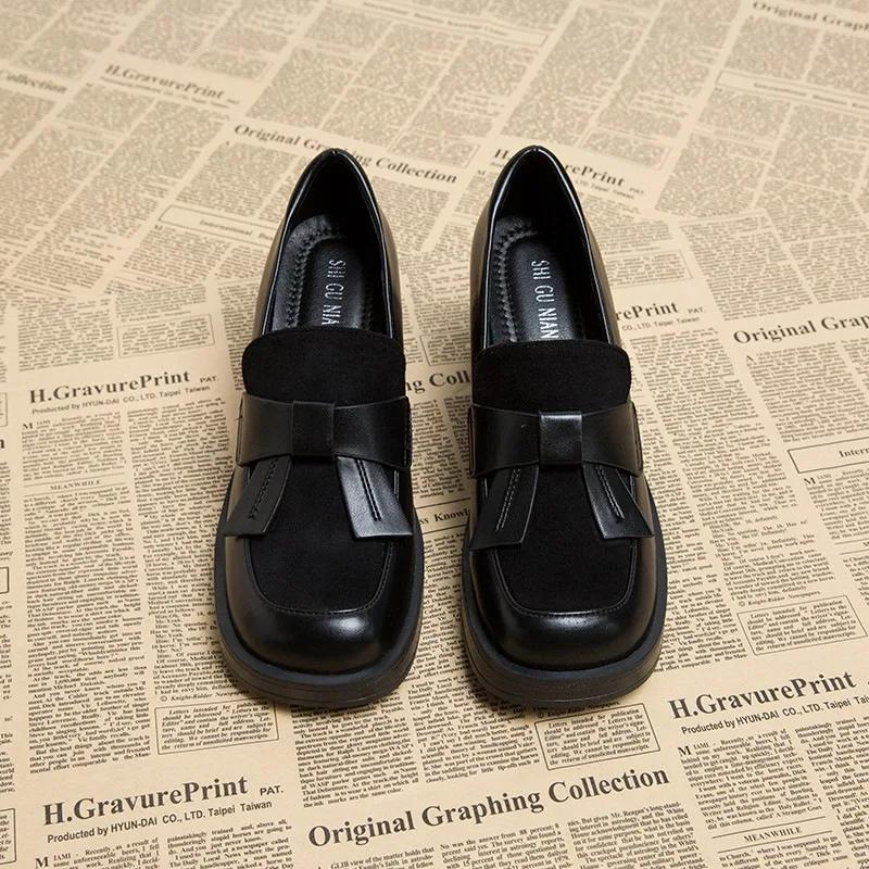 Винтажные туфли на высоком каблуке весенние и осенние маленькие кожаные туфли новые одинарные туфли для женщин универсальные туфли-лоферы для женщин 35 2890₽