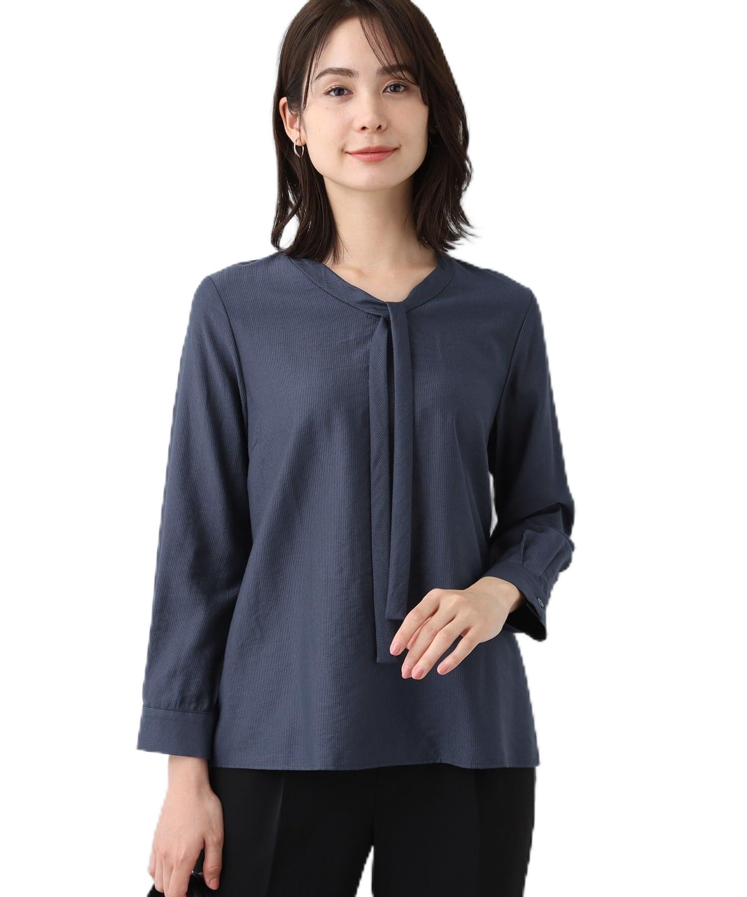 

INDIVI Блузка с галстуком-бабочкой из стиранного полосатого добно, темно-серая, размер 36, женская (12782008), (613), (S)