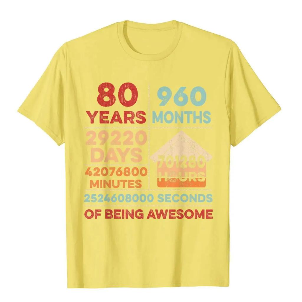 Regali Vintage per l'80° Compleanno 80 Anni 960 Mesi T-Shirt Camicia Cotone Uomo Magliette Uniche All'Ingrosso
