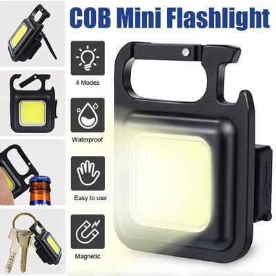 Kleine LED-Taschenlampe, COB, wiederaufladbar, Schlüsselanhänger, Mini-Taschenlampe, 4 Lichtmodi, tragbare Taschenleuchte mit Magnetfuß für Angeln, Wandern, Camping