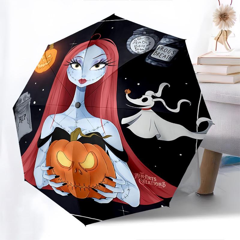 Sally, Automatisches Öffnungs- und Schließschirm im Stil von Nightmare Before Christmas, Helles 8-Speichen-Tragbarer Schirm