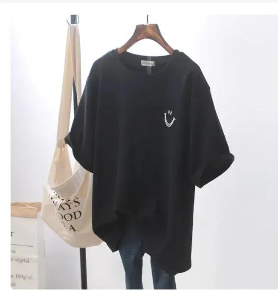 Unisex 2024 Summer New Smile Print Women's Short-sleeved Explosive Loose White T-shirt Top Women T Shirt