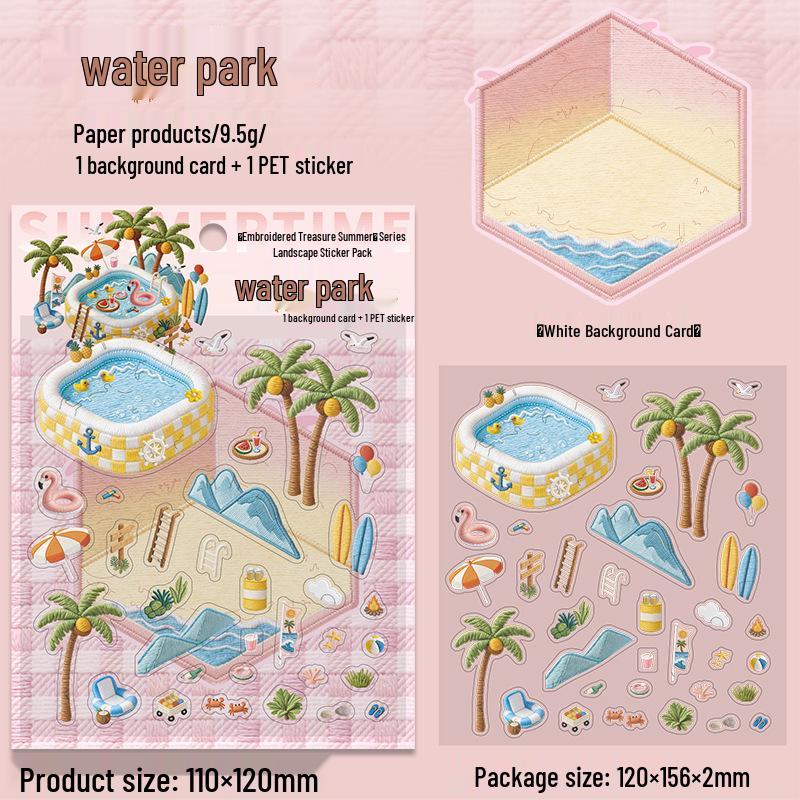 Zhenxi Summer Series: Realistic Embroidery Theme Ketchup Girl Scenery Stickers (4 Types, 2 Sheets)