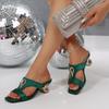 High-heeled Sandals Women's Summer New Large-size Thick-heeled Square-head One-character Cool Slippers