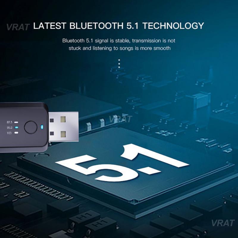 Adapter USB Stereo Dwa w jednym Reguluj Częstotliwość FM Kompatybilny z Bluetooth 5.1 5V Mini Adapter USB Bluetooth Dwa w jednym
