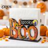 BOO Letter Storage Ornament Halloween Wooden Napkin Holder, Cute Pastel Pumpkin Ghost Black Cat Tabletop Tissue Dispenser, Waterproof Desktop