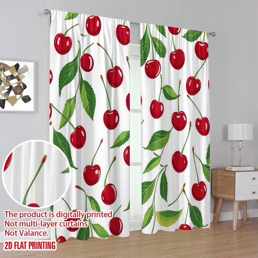 2pcs,2D Plane Printing Minimalist Curtains Cherry Delight (2) Versatile Polyester (without Rod) Gifts Use for Bedroom,