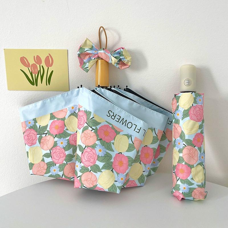 Blumenmuster Regenschirm Mode Lässiger Stil Ästhetisch Tragbar Faltbar Sonnenschutz Regen Regenschirm Foto Requisit Outdoor Reisezubehör