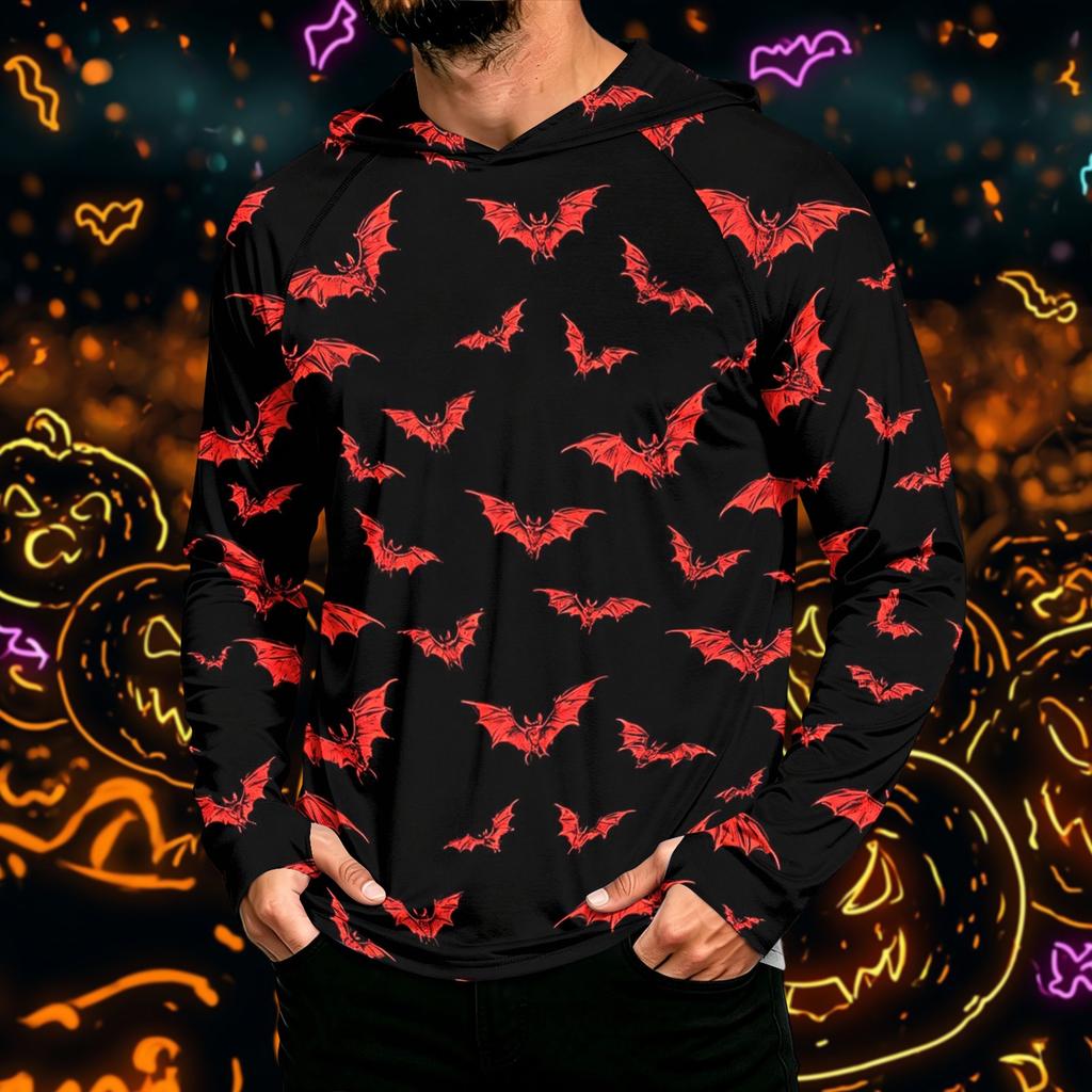 Men's Long Sleeve Hoodie Sun Shirt with Halloween Print
