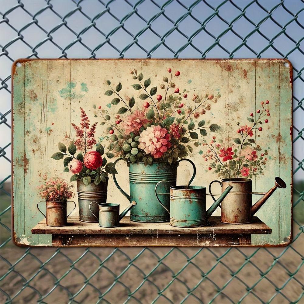 Vintage Metal Wall Poster – Floral Garden Decor, 20x30cm