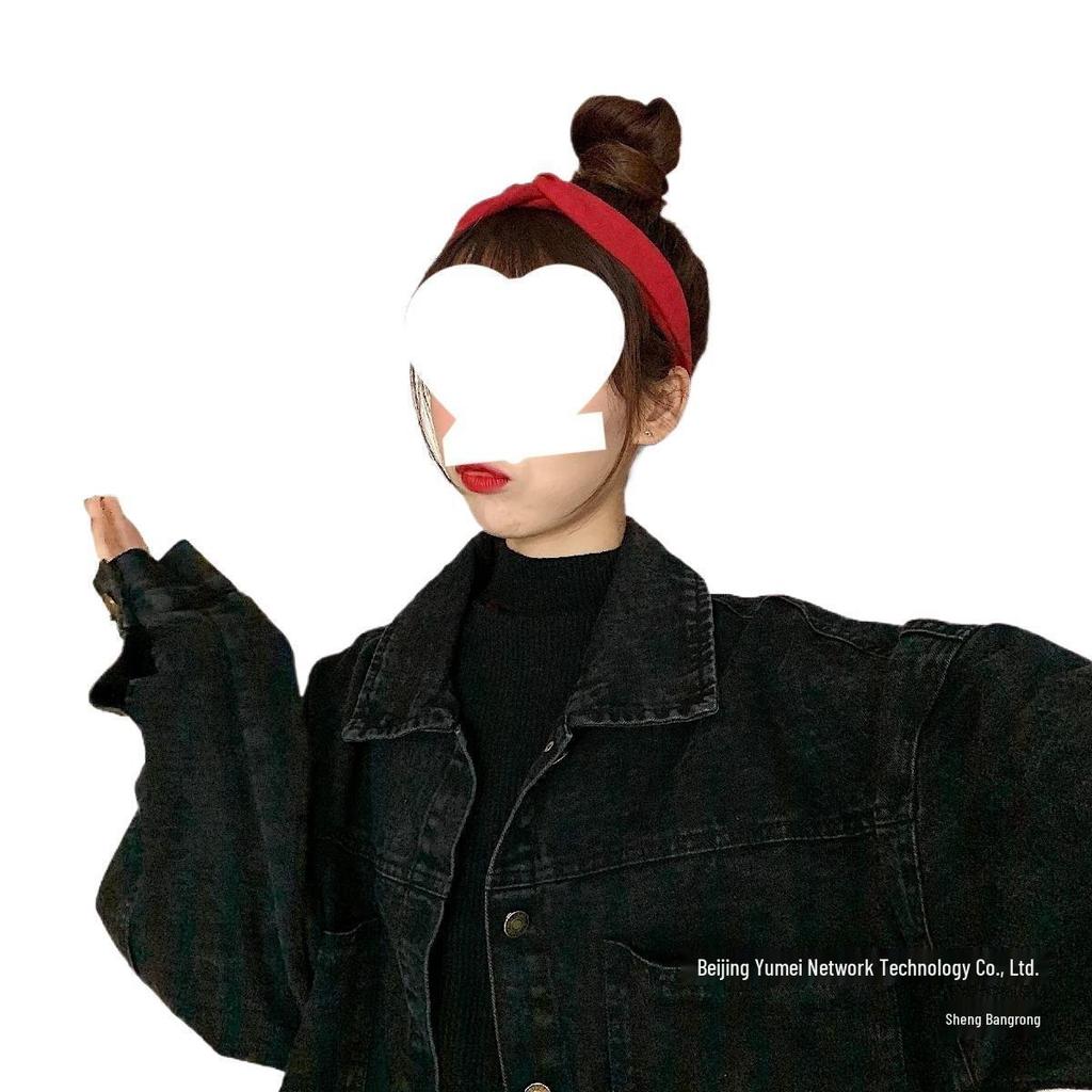 Women's Black Loose Denim Jacket - Korean Style, Short, Versatile for Spring and Autumn