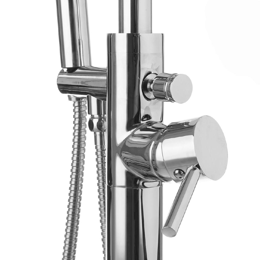 Chrome Polished Bathtub Floor Stand Faucet Mixer Single Handle Mixer Tap 360Rotation Spout With ABS Handshower Bath Mixer Shower Silver