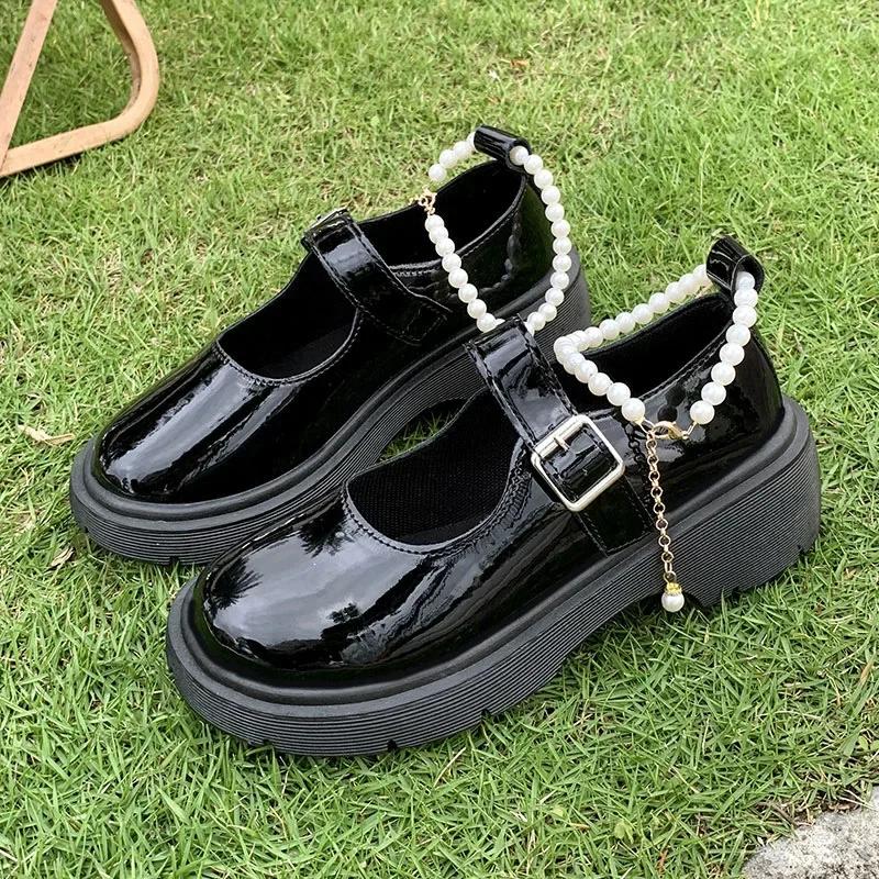 Fashion 2024 Spring and Autumn Mary Jane Women's Shoes Thick soled Sponge Cake Leather Shoes Retro Thick Heel Fashion  Single Shoes