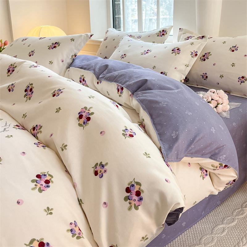 Watercolor Flower Duvet Cover Cotton Cartoon Bunny Comforter Cover Lovely Farm Animal Rabbit Bedding Set for Girly Bedroom Decor