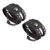 2Pcs Punk Wristband Vintage Multi‑Layer Rivet Motorcycle Faux Leather Cuff Bracelets