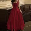 ZANZEA Women Casual Square Neck Sleeveless Ruffles Long Dress