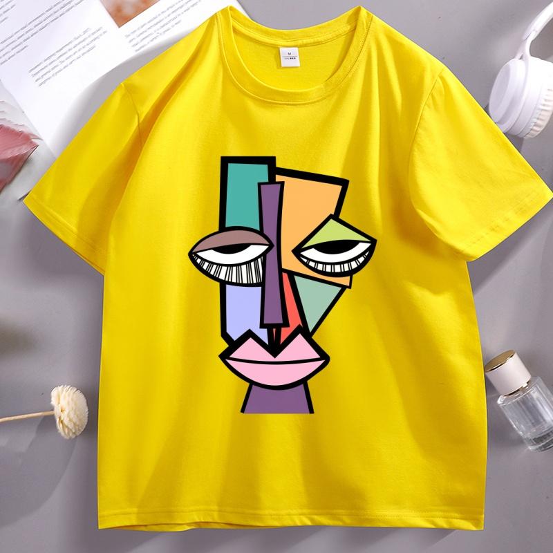 Abstract Face Funny Tshirt Unisex Women Cool Loose Print O Neck Tops Male Short Sleeve Tee Shirts Streetwear Printed Tops