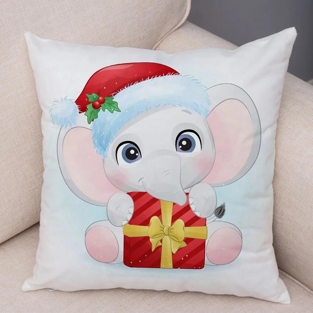 

Nordic Kids Room Dog Fox Panda Cow Pillow Case Decor Cute Cartoon Animal Merry Christmas Soft Plush Cushion Cover for Sofa Home 12x12Inch