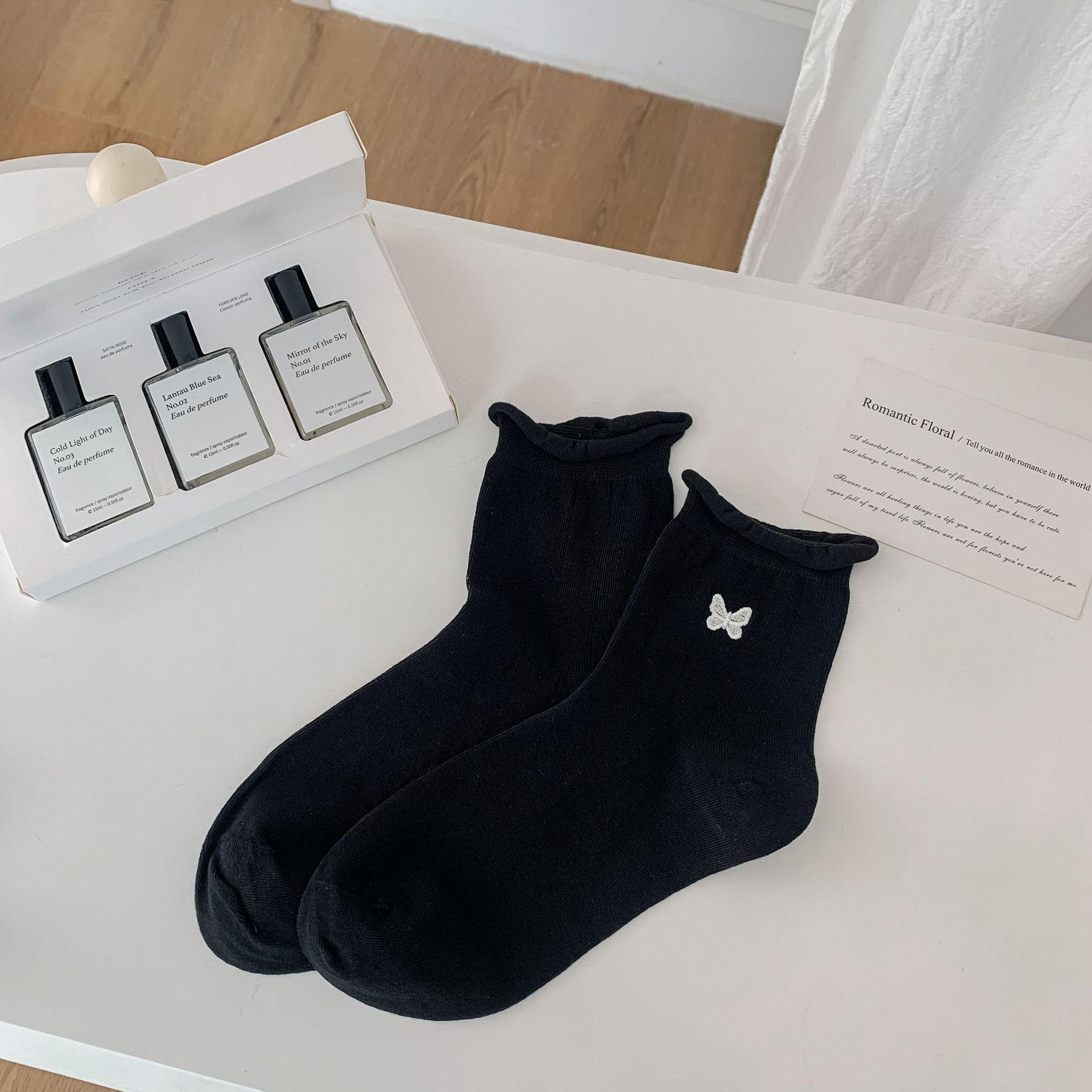 

Socks Medium Tube Socks Tide Pure Cotton Fungus Lace Stockings Girls Cute Cartoon Long Tube Pile one size чорний