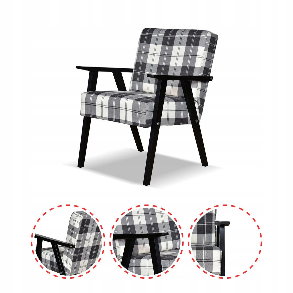 Fotel PRL zestaw retro vintage SOLER Family Meble krata granatowo - biała