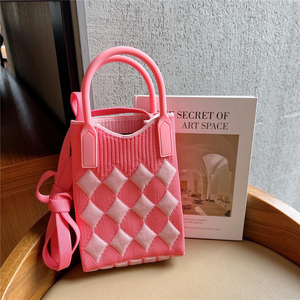 Plaid Cartoon Women's Crossbody Mini Bag: Cute, Lightweight, Knitted Phone Holder for Parent-Child Matching (2024)
