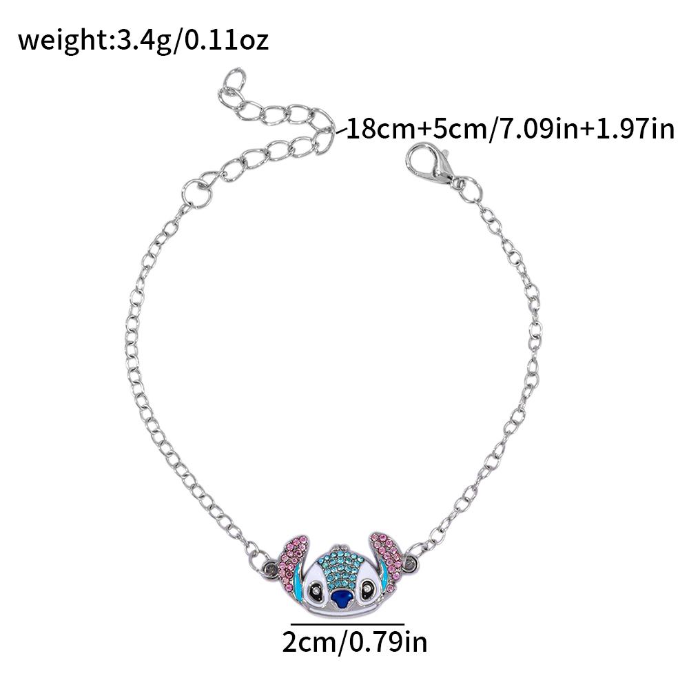 Cute Stitch Cartoon Pendant Necklace Jewelry Personality Sweater Chain with Filled Rhinestones for Women Gift