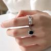 Oval Black Agate Ring, Old Fashion Ring, Personalized Korean Version Ins Niche Design Sense Index Finger Ring