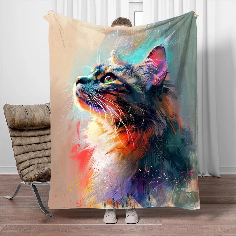8 Size Colorful Cat Flannel Throw Blanket,Soft Throw Blanket for Home Bedroom Bed Sofa Picnic Travel Office Cover Child Gift