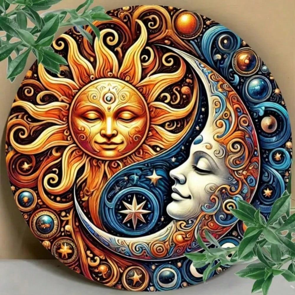 Vintage Yin Yang Metal Wall Art, Sun and Moon Aluminum Decor for Indoor Outdoor Living Room Bedroom
