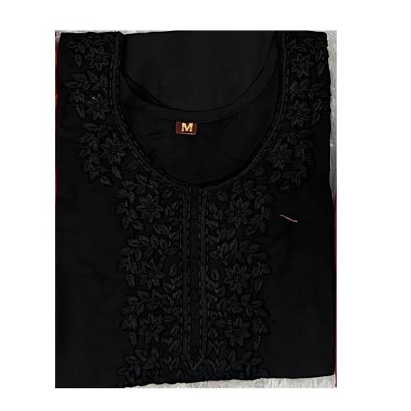 Heavy Rayon Chikan Embroidery Top Kurta Set Indian Party Wear Short Kurti Set
