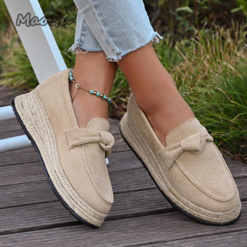 Rope Sole Wedges Espadrilles 2026 Autumn New Suede Plus Size 36-43 Platform Loafers Women's Casual Comfortable Slip On Shoes