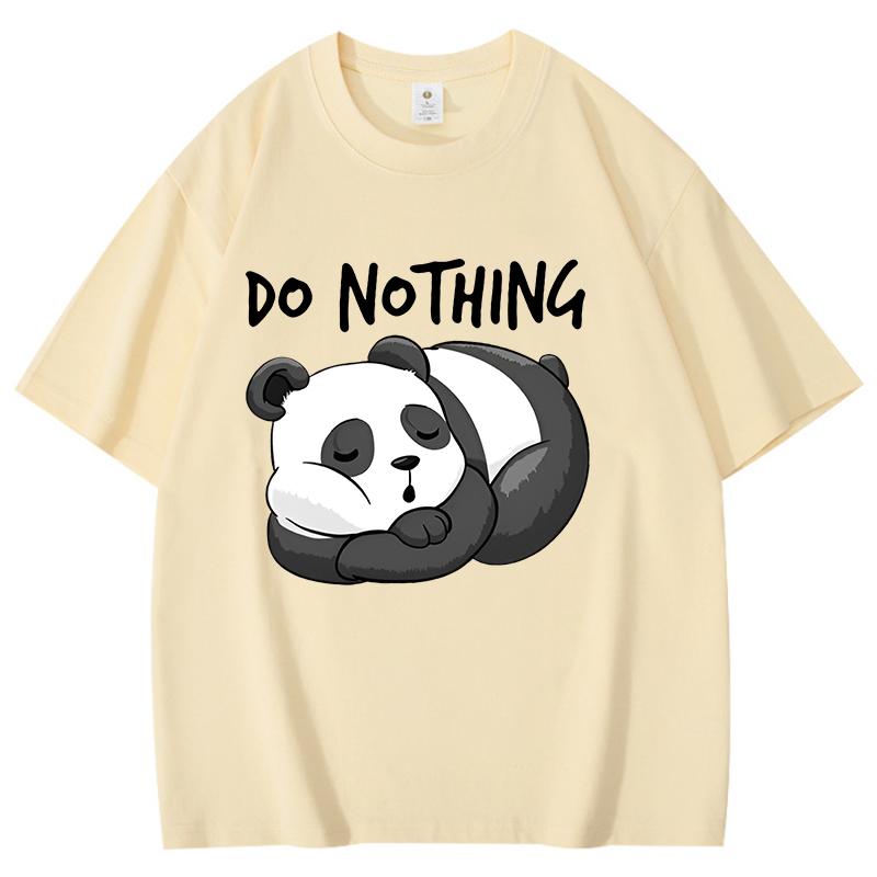 Do No Thing Letter Printed Women Cotton Tshirts Tired Sleeping Panda Short Sleeve Shirts Summer Round Neck Tee Shirt Casual Tee
