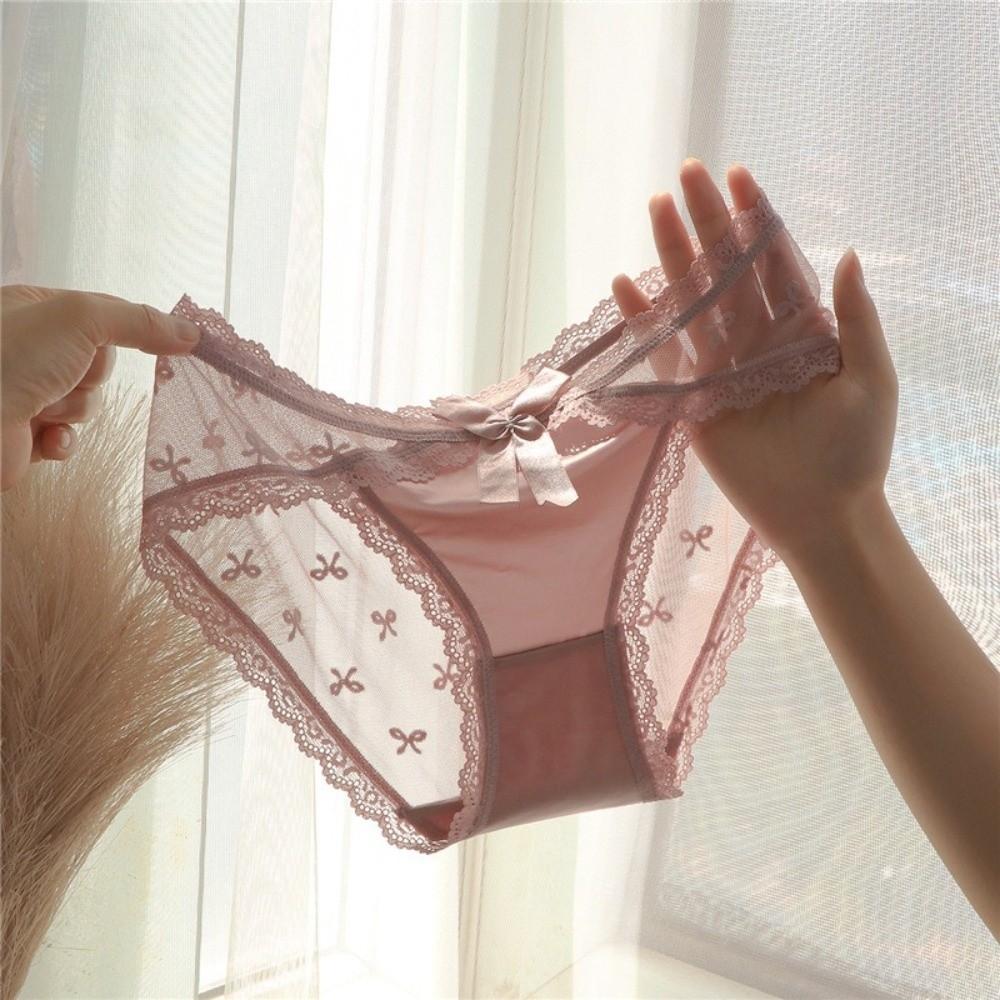 Low Waist Lace Panties Bow Lace Thin Underwear Sweet Mesh Flower Briefs Lady