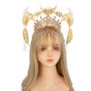 Lolita Angel Wings Gold Sun Leaves Spiked Sunburst Halo Crown Headpiece Goth Crystal Pearl Pendant Holy Crown Bride Wedding Gift